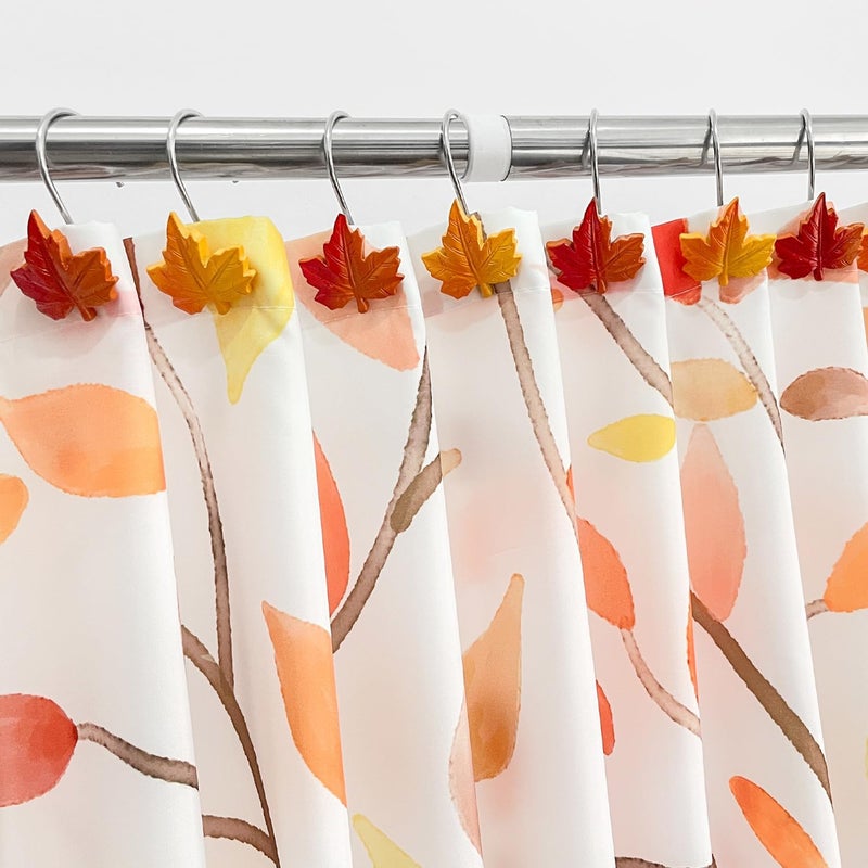 AamAccess Fall Maple Leaf Shower Curtain Hooks Rings, Autumn Thanksgiving Home Decorativ Rust Resistant Hangers, 12PCS Shower Hooks for Bathroom Shower Rod, Bedroom, Living Room - Image 3